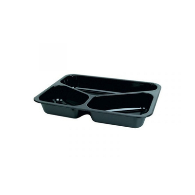 Rectangular CPET Container 3 Comp Black 227x177x45mm 300pcs