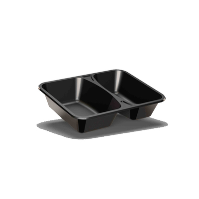 Rectangular CPET Container 2 Comp Black 227x177x43mm 1050ml 320pcs