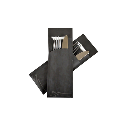 Bestekzakje Large Zwart Met Airlaid Servet Wit 236x85mm 325st