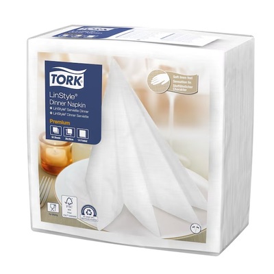 Tork linstyle serviette - BLANC - 4 pl - 39 x 39 cm - 14 x 50 pieces - 478722