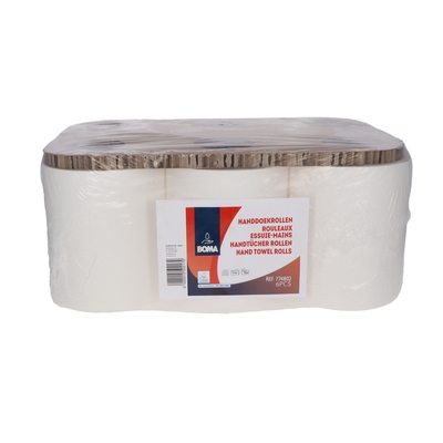 Rouleau essuie mains autocut - tissu pur - 2 plis - 150 m x 21 cm - BLANC - 6 rouleaux