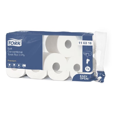 210058: Tork Premium traditioneel toiletpapier - zacht - 3 laags - 29,5 m x 9,4 cm - 250 vel - 9 x 8 rollen - WIT - 110316