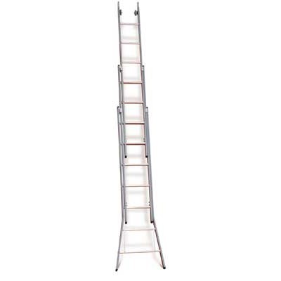 660314: Ruitenwasladder 3-delig met uitgebogen bomen -  3 x 14 treden - 5,25/12,25 m - 43 kg - 35 cm optrede