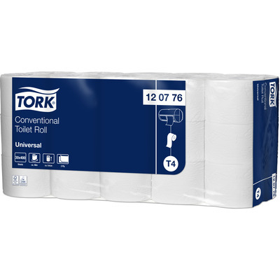 T120776: Tork Universal traditioneel toiletpapier - 2 laags - 48 m x 9,4 cm - 400 vel - 30 rollen - WIT - 120776